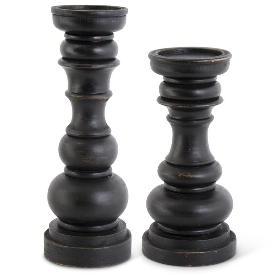 Black Wood Candle Holders