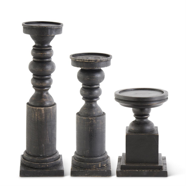 Black Wood Candle Holders